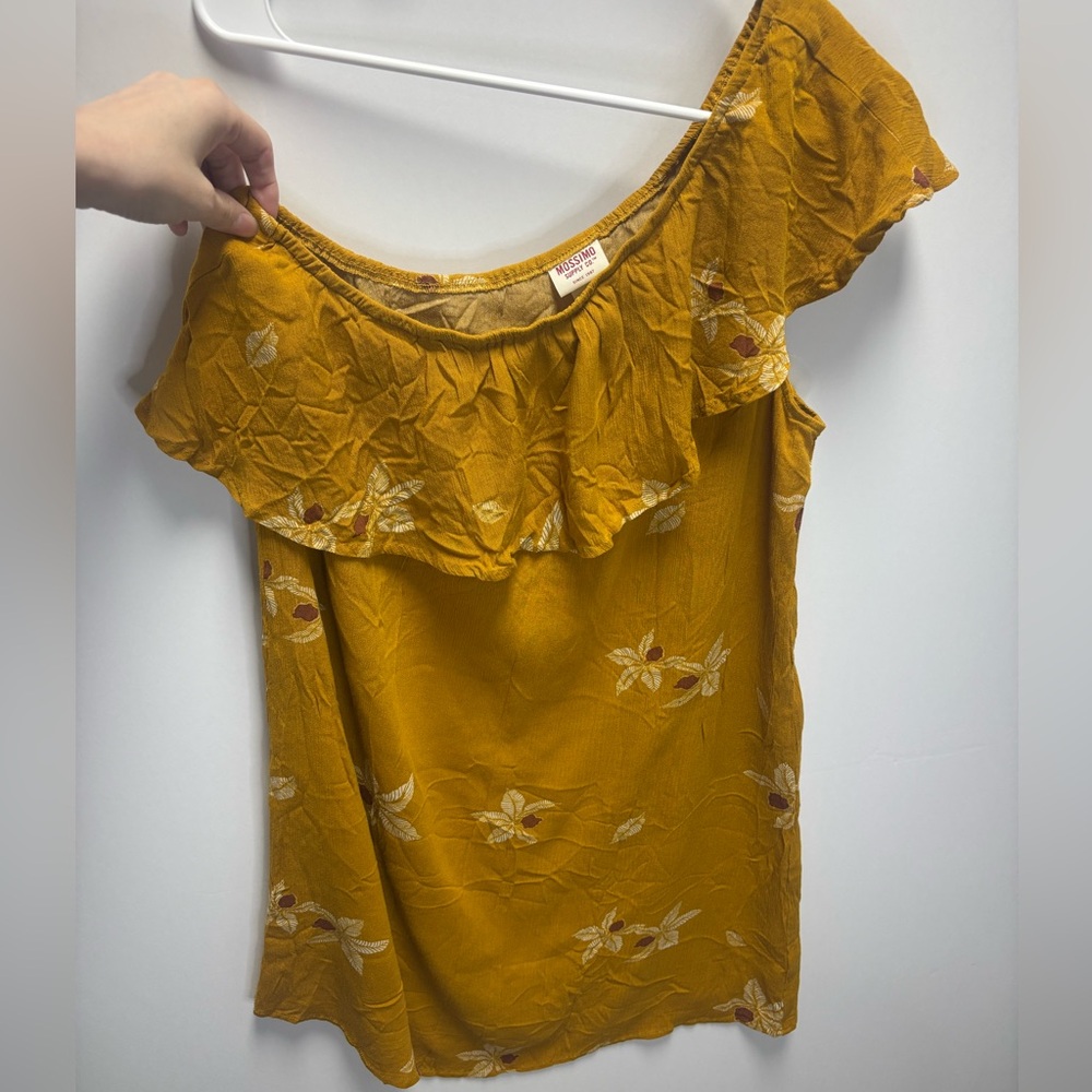 Mossimo One Shoulder Mustard Yellow Floral Dress Size Large